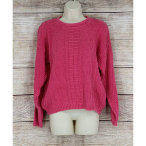 VINTAGE David Brett Womens Knit Crew Neck Oversize Raglan Sweater Sz Large Pink